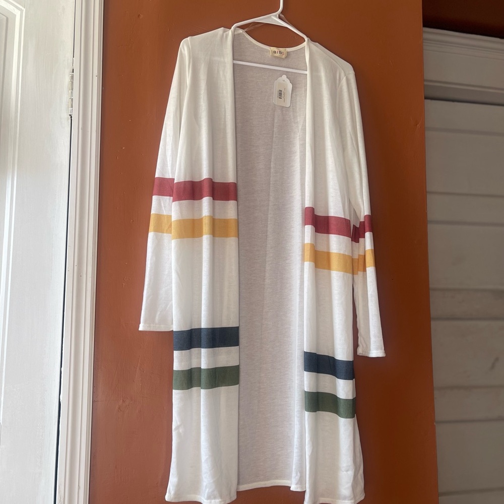 BiBi white knit open-front  long cardigan size L